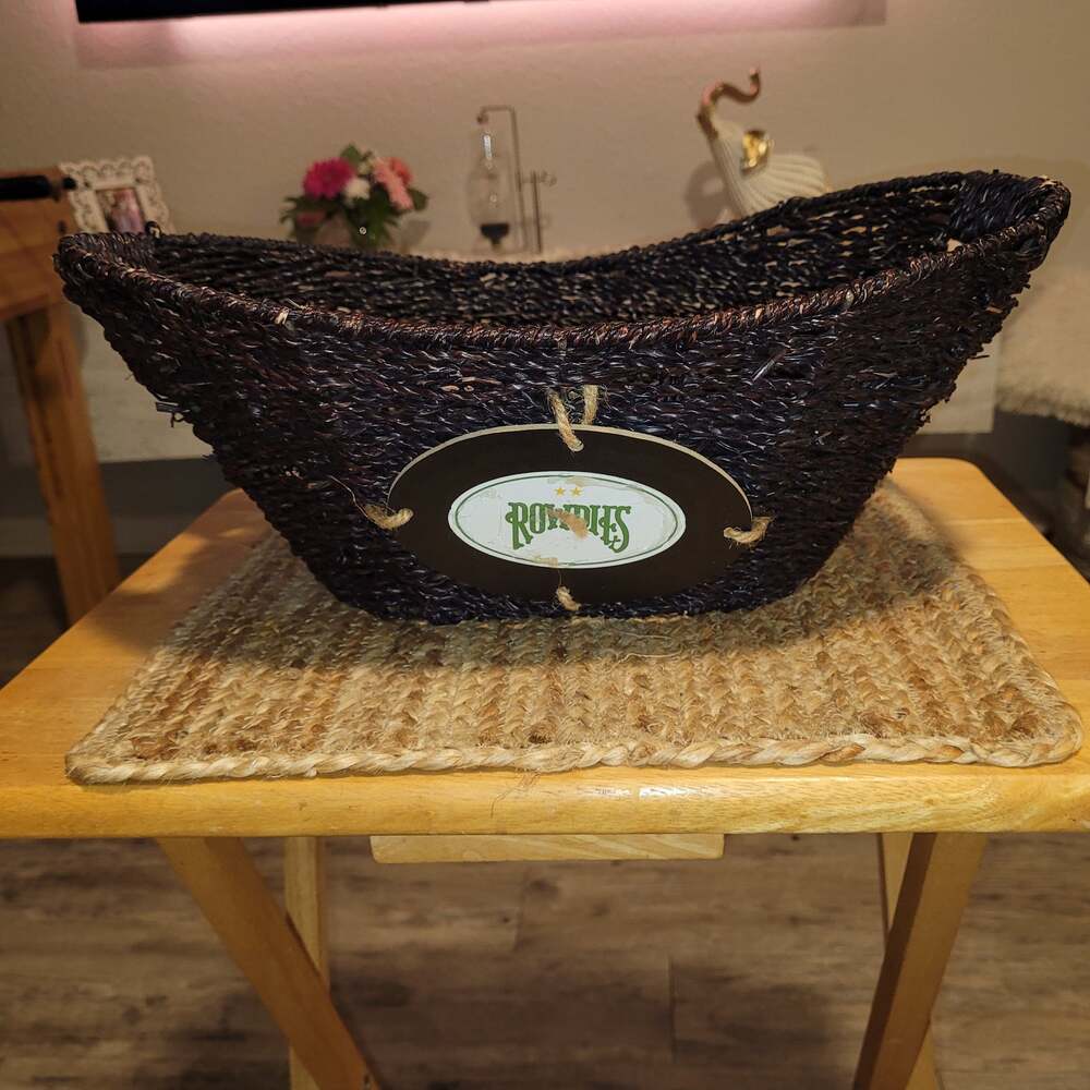 Mainstays Oval Dark Seagrass Storage Basket with Chalkboard